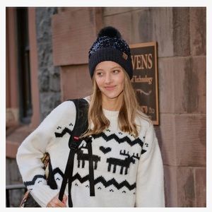 C.C. Sequins Pom Beanie, black